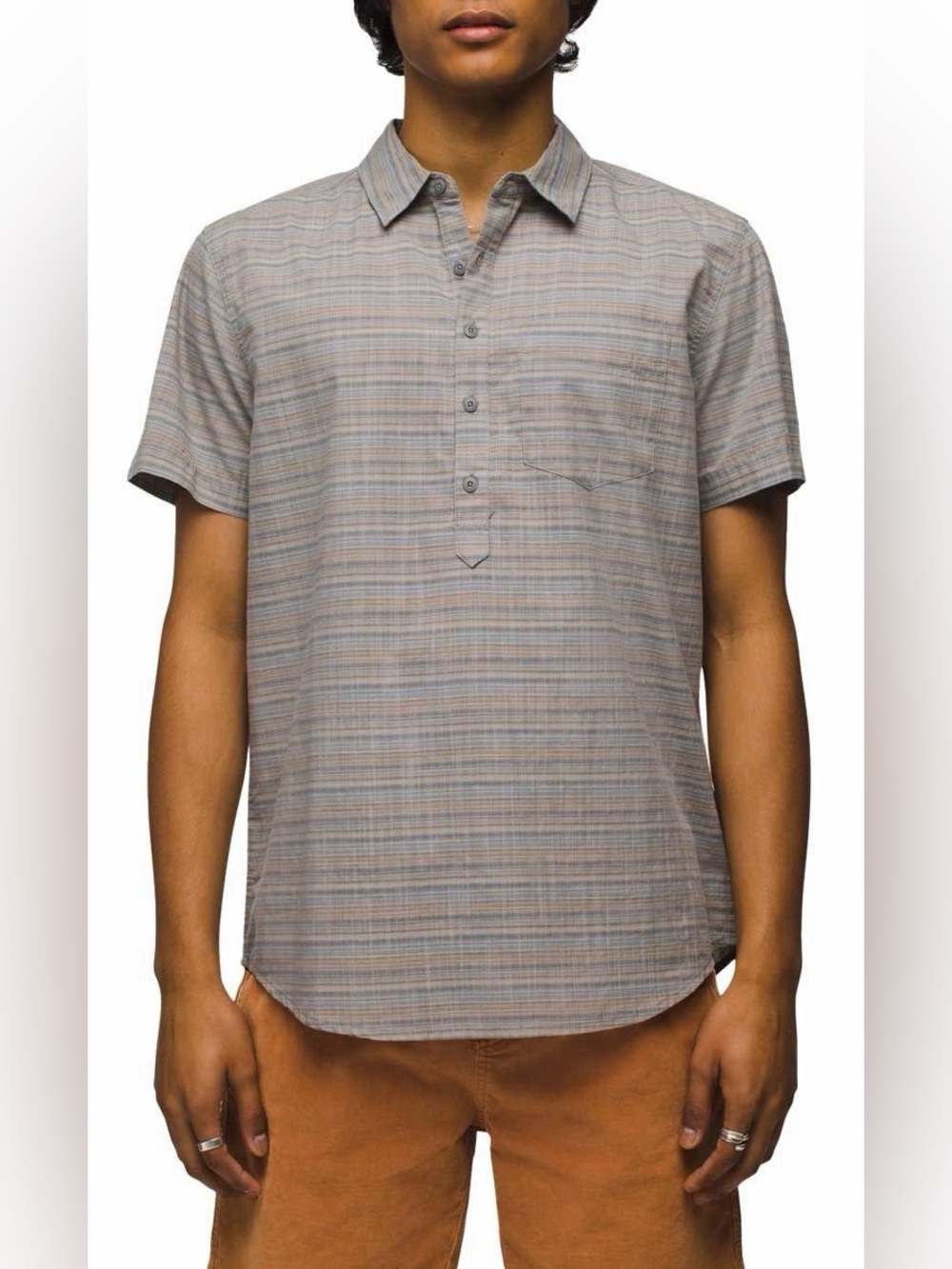 prAna Men’s Organic Cotton Groveland Short Sleeve Popover Shirt in Size L